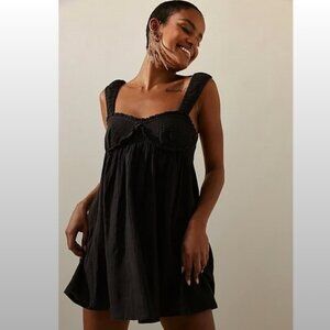 Free People Blissful Breeze Mini Dress, Black, M, NWOT